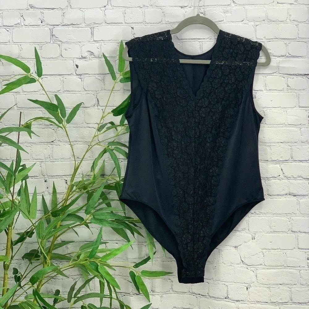 Mel Lyn Lingerie Black w/ Lace Detail Body Suit - Picture 1 of 3